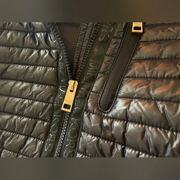 NWT Stunning Michael Kors Black MK Puffer Coat Plush Fur Designer Jacket S - 3X - Picture 7 of 14